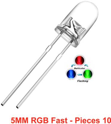 ELPH 5mm RGB Transparent LED, Multicolor Changing LED, 3V DC, 2 Pin, Pack of 10 Electronic Components Electronic Hobby Kit