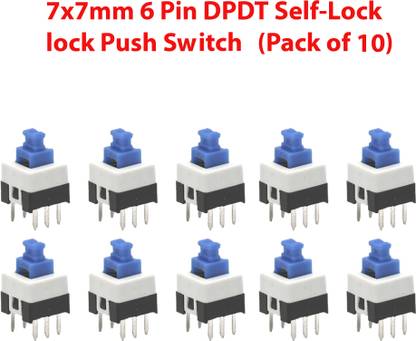 ELPH 10 pieces 7x7mm 6 Pin DPDT Self locking Mini Push Button Switch 25V 2A 6 pins Electronic Components Electronic Hobby Kit