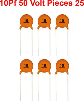 ELPH 25 Pcs 10 pF 50Volts Ceramic Disc Capacitor 0.00001 uF Electronic Components Electronic Hobby Kit