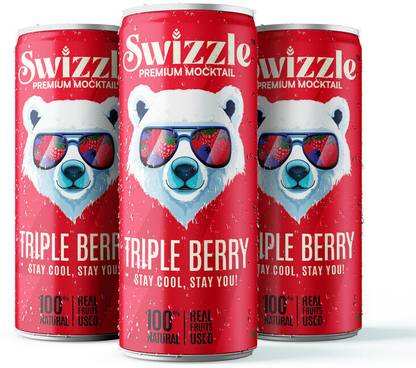 Swizzle Triple Berry 250 ml (Pack of 3) 100% Natural Blend Premium Carbonated Beverage Hydration Drink