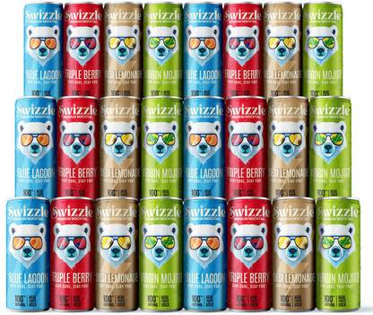 Swizzle Mocktail (Pack of 24(4x6)) Virgin Mojito Blue Lagoon Desi Lemonade Triple Berry Hydration Drink