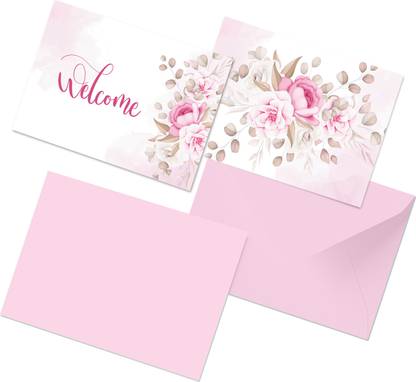 CLICKEDIN "Welcome" Mini Blank Cards with Designed Envelopes 6 x 4 Inch Note Card and Envelop Set Greeting Card