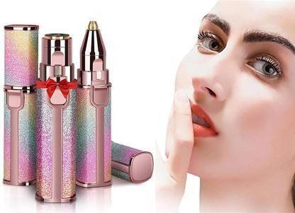 PKK TRADERS Portable eyebrow Rechargable trimmer for women, epilator for women, facial hair remover for women, Face, Lips, Nose Hair Removal Rechargable Electric 2 in 1 Trimmer with Light (Rainbow)-HX-203B Runtime: 70 min Trimmer for Women (Rose Gold) Hair Curler