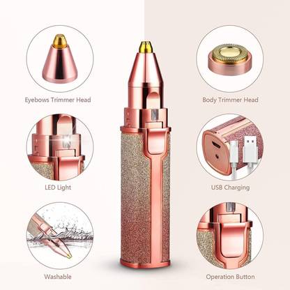 KEDARI 2 in 1 Hair Epilator for Eyebrow, Face, Lips, Bikini, Nose hair Trimmer 70 min  Runtime 2 Length Settings