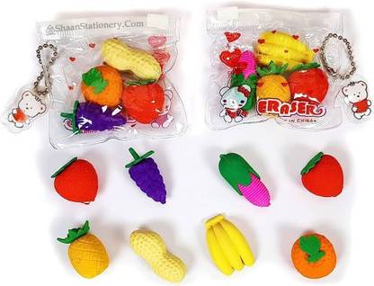 AncientKart Fancy Miniature Replica Fruit Erasers Set of 8 Non-Toxic Eraser