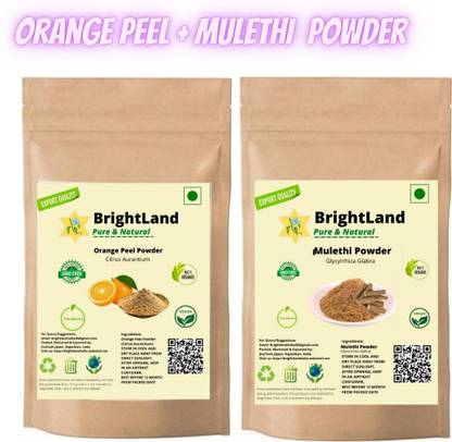 Brightland 100% Pure & Natural Orange peel powder &Mulethi powder for brightSkin pack of 2 ( 75gm Each)