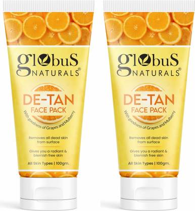 Globus Naturals De Tan Face Pack, Tan Removal, Set of 2
