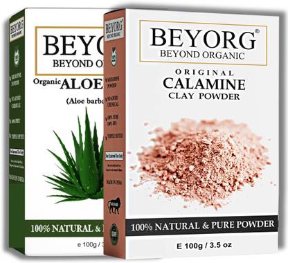 BEYORG Aloe vera Powder & Calamine Clay For Clear Skin, Brightning, Glowing & Toning