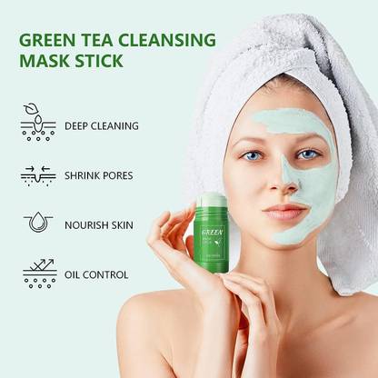 huemic Green Tea Cleasing Mask Stick,Deep Cleanse Green Tea Extract For All Skin Types  Face Shaping Mask