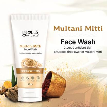 Globus Naturals Multani Mitti Enriched With Turmeric & Saffron, For Pimple Control Face Wash