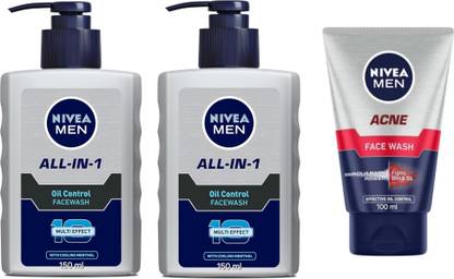 NIVEA F.W. - All-in-1 Oil Control -150ml - 2pcs & Acne -100ml (Pack of 3) Face Wash