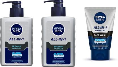 NIVEA F.W. - All-in-1 Oil Control -150ml - 2pcs & All-in-1 Charcoal -100ml (Pack of 3) Face Wash