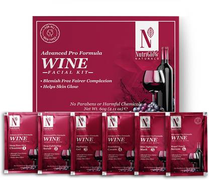 NutriGlow NATURAL'S Advanced Pro Formula Wine Facial Kit For Blemish Free Fairer Complexion & Helps Skin Glow(60gm)