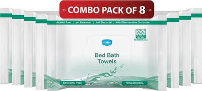 GINNI Hygiene Bed Bath Towel Wet Wipes for Adults, Patients & Refreshing Sponge Bath (Pack Of 8) (10 Towels Per Pack)