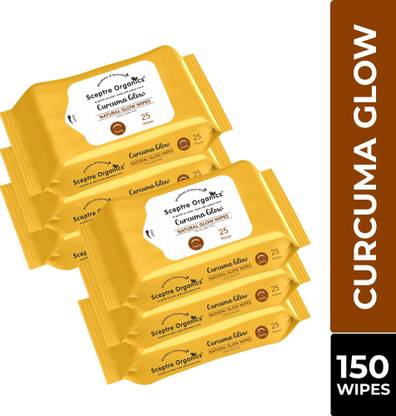 Sceptre Organics Curcuma Glow Wet Wipes with Turmeric & Sandalwood | Safe & Gentle on Skin