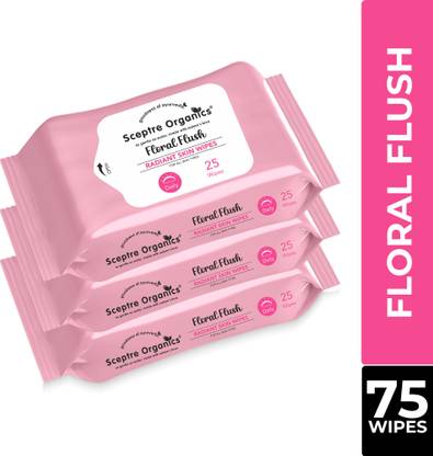 Sceptre Organics Floral Bloom Refreshing Face Wipes with Rosehip & Hibiscus | Soft & Safe