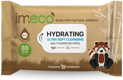 IMECO Bamboo Daily Cleansing Face Wipes with Aloe Vera - 30 Pulls each