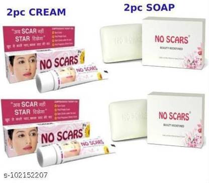 No Scars - HELPS TO REDUCE SCARS AND MARKS, (Cream-20g & Soap-150g) Pack of 4