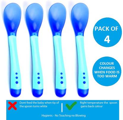 Mopslik Baby Temperature Sensing Silicone Tip Spoons - Pack Of 4 Blue  - Plastic
