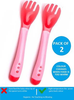 Mopslik Baby Temperature Sensing Silicone Tip Fork - Pack Of 2 Red  - Plastic