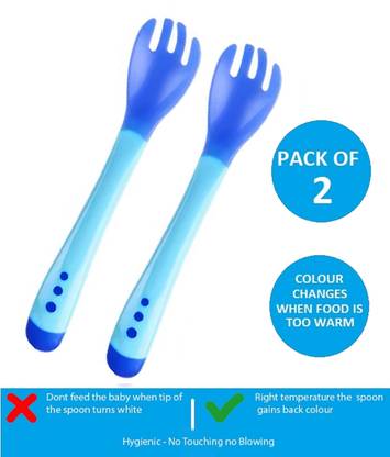 Mopslik Baby Temperature Sensing Silicone Tip Fork - Pack Of 2 Blue  - Plastic