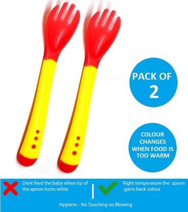Mopslik Baby Temperature Sensing Silicone Tip Fork- Pack Of 2 Yellow  - Plastic