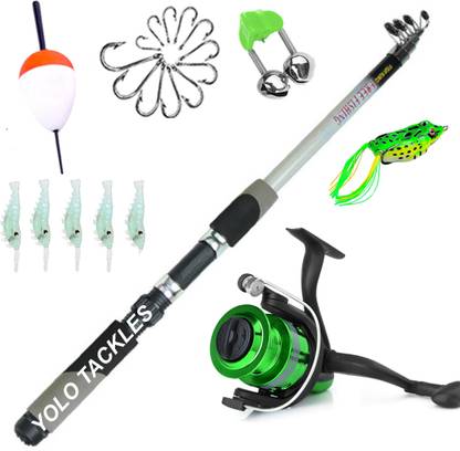 Hooked (6 ft / 180 cm) Fishing rod wIth reel set combo accessories set 6ft Multicolor Fishing Rod