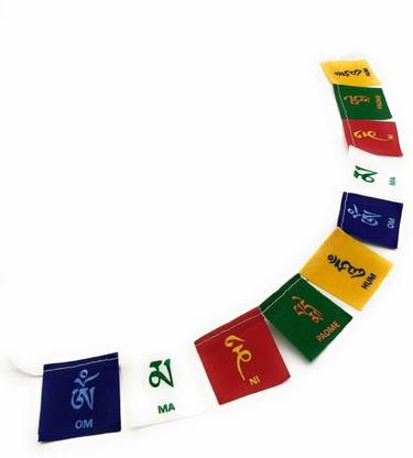 FOBHIYA Hanging Tibetan Buddhist Prayer Cotton Flags, Tibetan Buddhist Prayer Good Ambience Flags for Home, Desk, Cycle, Bike and Car Decor, Wall, Door, Window Hangings (4x6 cm | Multicolor) Decorative Showpiece  -  6 cm