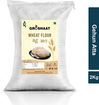 Groshaat Gehun Atta (Whole wheat flour) - 2Kg (Pack of 1)