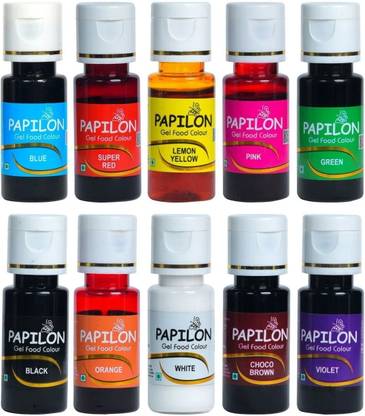 PAPILON Concentrated Gel Food Colour Pack of 20gm x 10 Bottles Multicolor