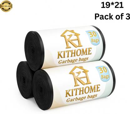 KITHOME Garbage Bags | Medium | 30 Bags X 3 Rolls | 19 X21 Inches | For Dry & Wet Waste Medium 25 L Garbage Bag  Pack Of 90