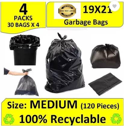 B S NATURAL Garbage Bags Size Medium (19 X 21 in) (48X 53 cm) 120 Pieces Packs of 4 Black Biodegradable for Kitchen,Office Dustbin Bag Trash Bag Medium 4 L Garbage Bag  Pack Of 120