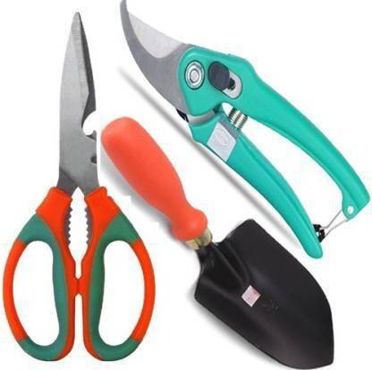 fitweight 3 pcs Gardening Tools Combo of Scissor, Shovel and Garden Scissors Pruning Bypass Secateurs Flower Cutter Branch Trimmer Carbon Steel Blade with Lock Garden Tool Kit (3 Tools) Garden Tool Kit