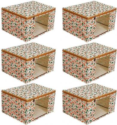 BTOS Non Woven Fabric Saree Cover/ Clothes Organizer|Transparent Window|Zipper Closure With Foldable Material Size 45x 33 x 22,Pack Of 6