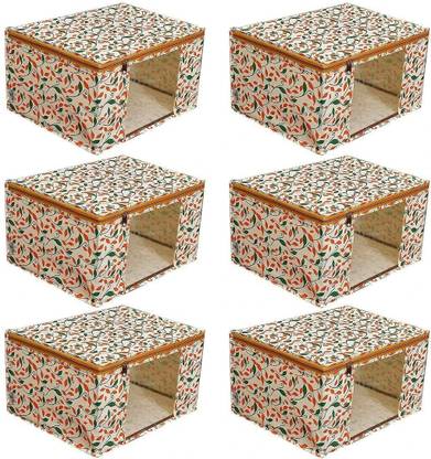 BTOS Non Woven Fabric Saree Cover/ Clothes Organizer|Transparent Window|Zipper Closure With Foldable Material Size 45x 33 x 22,Pack Of 6