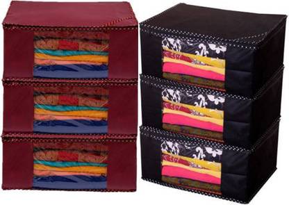 Home Decor Expert 6 Black & Maroon Combo Non Woven Saree Cover Box - Set of 6 ( Black & Maroon ) Black & Maroon Saree Cover