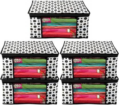 Soflin Cover Polka Dot Non Woven Fabric Saree Cover/Clothes Organiser for Wardrobe Pack of 5 Saree Cover