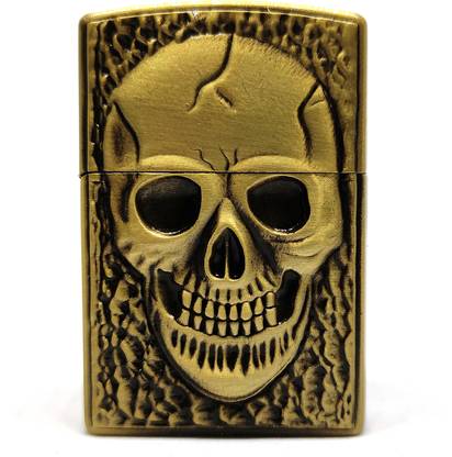 First Dot Lighter | Skull Embossed Metal Lighter for Men | Refillable Windproof Cigarette Lighter for Men | Cool Skull Design | Pocket Lighter