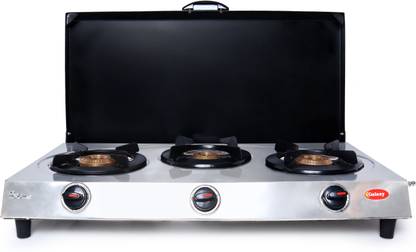 Sunflash Sun Flash 3 Burner Galaxy steel With Black Cover Brass Burner Stainless Steel Automatic Gas Stove