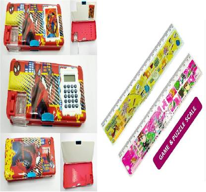 SinglaToys High Quality Calculator megnatic spiderman print geometry box with Puzzle scale Geometry Box