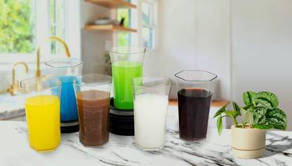PILOT MART (Pack of 6) Premium Quality Hexagon Design Drinking Glass Set Water/Juice Glass