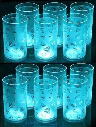 Serenity (Pack of 12) NEW DESIGN OF GLASS IN PRISM STYLE PLASTIC WATER GLASS TRANSPARENT IN BLUE COLOR Glass Set Water/Juice Glass