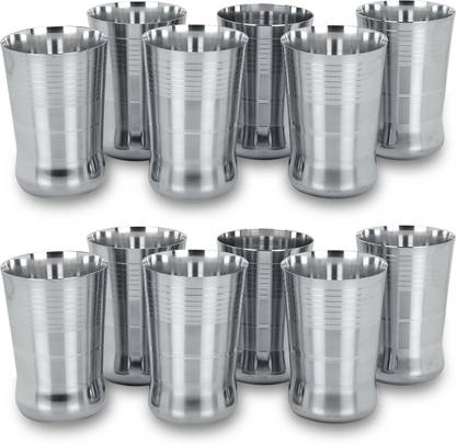 Vm Om Sai Lifetime (Pack of 12) Pack of 12(G3) Stainless Steel Water, Juice & Drinking Glasses Glass Set Water/Juice Glass