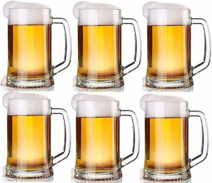 MOOZICO Pub Beer Glass with Handle in Freezer Safe (500 Ml Set of 6 ) Glass Beer Mug