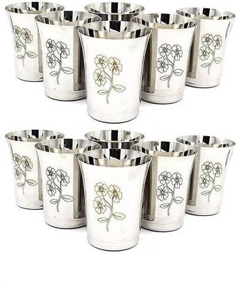 Vm Om Sai Lifetime (Pack of 12) Stainless Steel Serving Glasses, Unbreakable Water Drinking Glasses Set Glass Set Water/Juice Glass