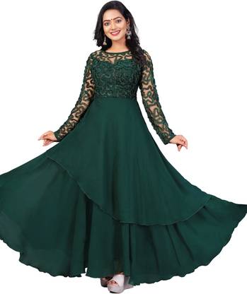 Women Fit and Flare Dark Green Dress
