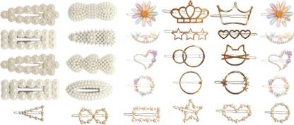 HOMEMATES 30Pcs Korean Style Pearl Hair Clips Golden Lock Pin Combo set For Girls & Women Hair Accessory Set