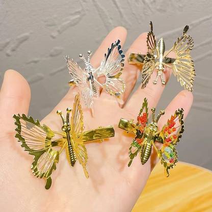 Vivalace Pack of 6 stylish golden and silver butterfly hair clips for girls Hair Pin