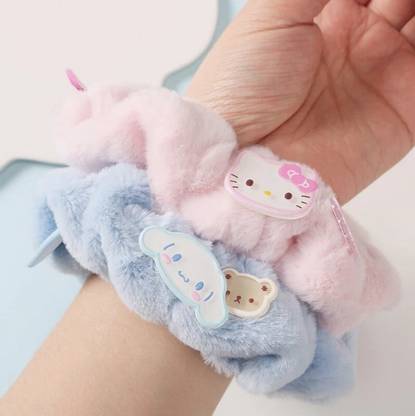 Shivarth 2Pcs Warm Soft Rabbit Plush Fluffy Fur Elastic Hair Scrunchies(Random) Rubber Band