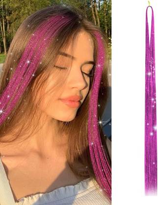 El Cabell sparkling pink hair Tinsel Glitter highlights 40 inches for Women's & girl's Hair Extension